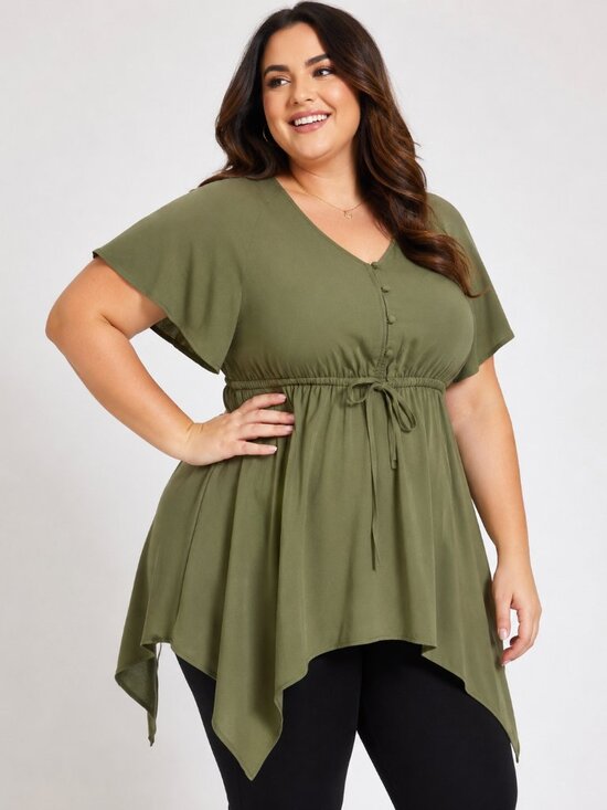 torrid Tops - NWT Torrid Babydoll Challis Sharkbite Flutter Sleeve Top Green Plus Size 2 2X